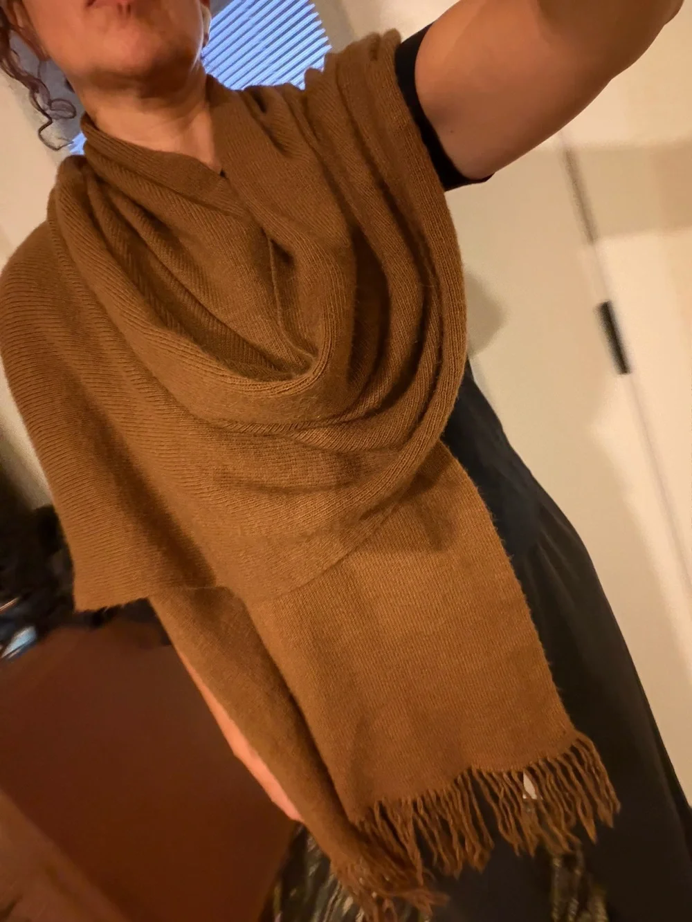 100% Baby Alpaca Cozy Camel colored Fringed Knit Scarf #149